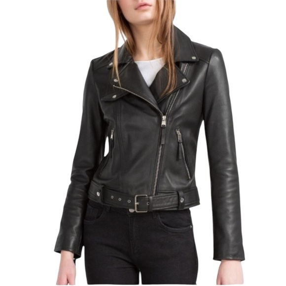 Zara TRF Genuine Sheep Leather Black Biker Jacket. Size Small #1455 - Picture 2 of 8